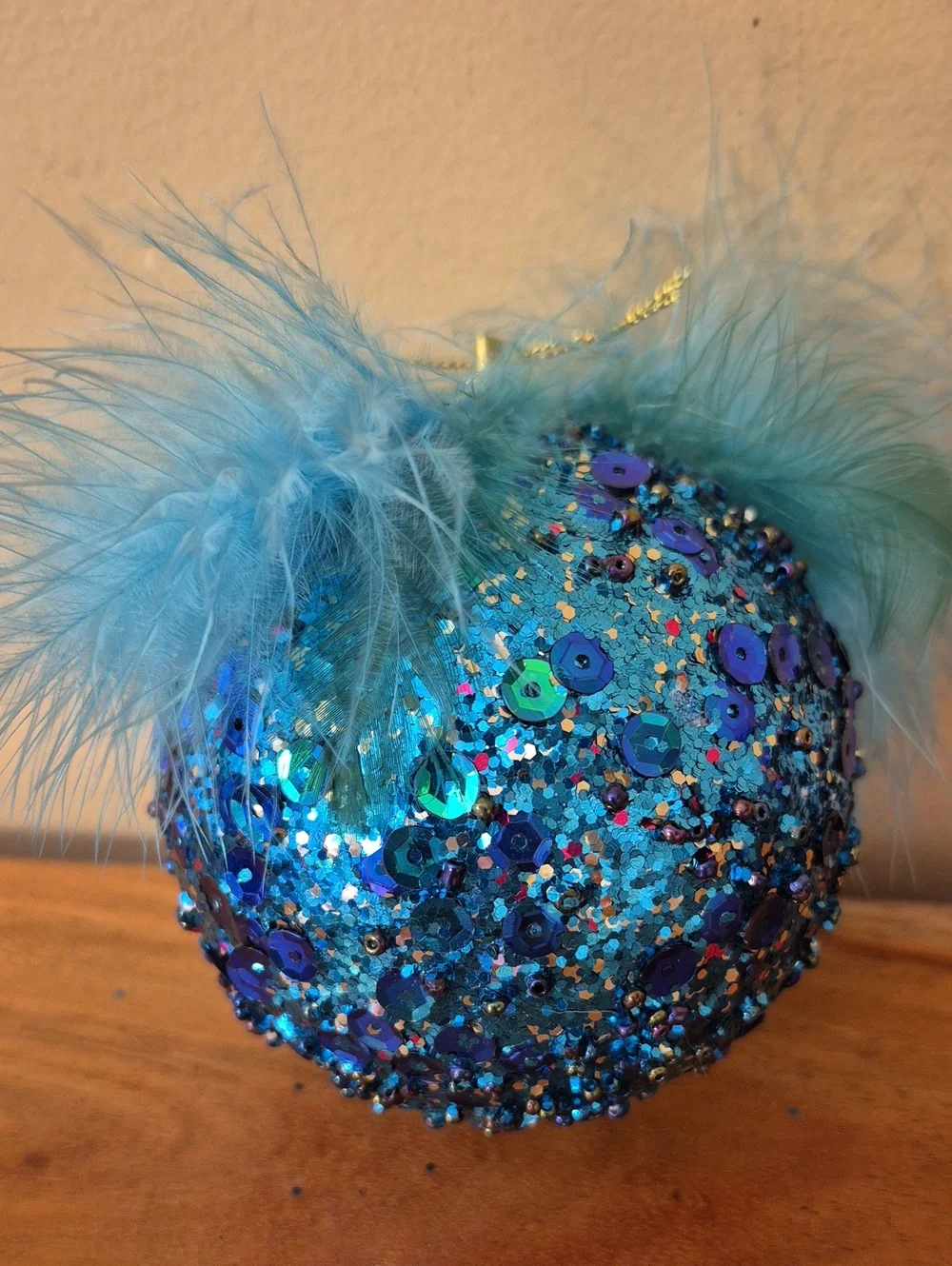 Teal Blue and Purple Glitter Holiday Ornament Set